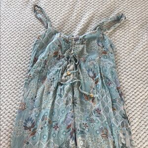 Altar'd State Floral Mini Dress in Teal and Brown